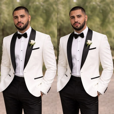 Formal Men's Suit Fits Wedding Shawl Lapel White Tuxedo Jacket Groom 2Pcs