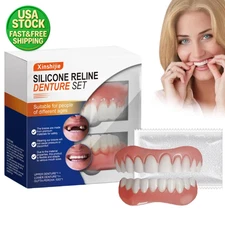 Soft Silicone Denture Liners Comfortable Upper Lower Secure Fit Set Cushion