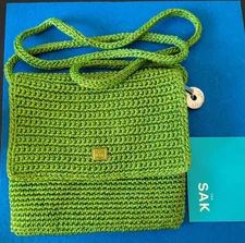 SAK green Zip Closure Macrame Crochet Cross Body Shoulder Hobo NWOT