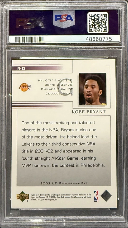 Kobe Bryant 23rd National - Chicago SP PSA 10 GEM MINT 2002 Upper Deck Spokesman - Image 2 of 2