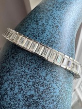 10Ct Emerald Cut Bezel Set Diamond Mens Tennis Band Bracelet 14K White Gold Over