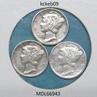 Mercury dime lot of 3, 1943-D, 1943-P, 1943-S.  90% silver coins — photo 1