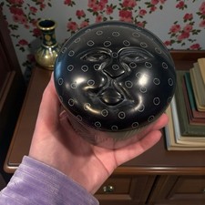 Modern Face Lid Black Ceramic Decorative Storage Box Jar Sculpted Heavy READ MOR