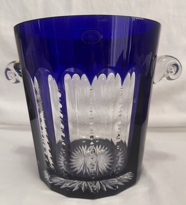 Vtg Cobalt Blue Cut-to-Crystal Champagne Cooler Made  In Hungary By AJKA Crystal