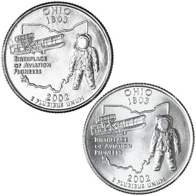 2002 P D State Quarter Ohio BU 2 Coin Set CN-Clad
