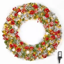 Minetom 48" Large Christmas Wreath, 200 LED Lights, Timer, Memory Function