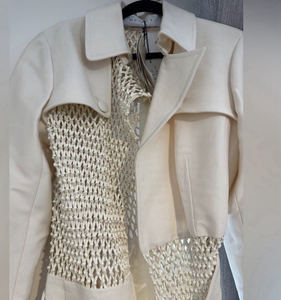 $6k Gabriela Hearst COIRO TRENCH  Coat Leather macrame Braided Weave Ivory SZ 44 image 3