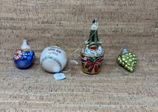 NOS VINTAGE 4 CHRISTMAS ORNAMENTS BASEBALL GRAPES LOT F