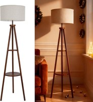 LuminexDesigns Tripod Floor Lamp with Linen Lampshade, 2-Tier Storage Shelf
