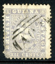 British Guiana 1867 British QV 12¢ Gray Lilac Perf 11½ Sc#49v VFU P195