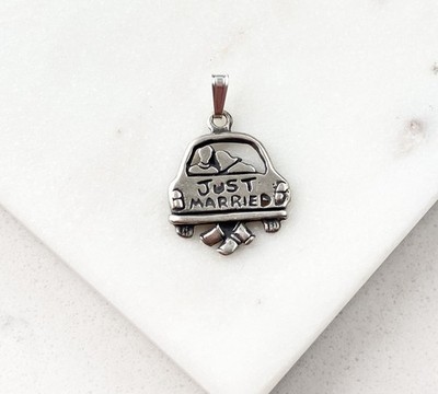 925 Sterling Silber Just Married Auto Hochzeit Charm Anhänger 