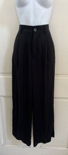ZARA Black High Rise Pleated Front Silky Viscose Wide Leg Ankle Pants Sz S