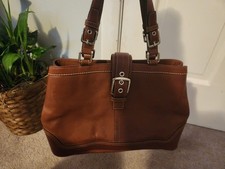 Coach Brown Satchel Top Handle Bag with Buckle Accent Double Handles