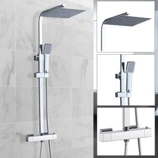 Bathroom Thermostatic Exposed Shower Mixer Twin head Square Bar Set Chrome/Black