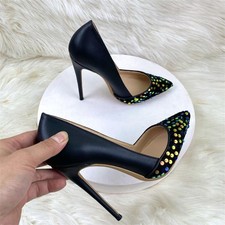 Women's High Heels Pointed Toe Sequin Slip On Pumps Party Club Dress Stage Shoes