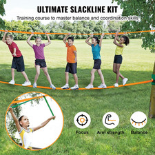Slackline Kit - 60 ft Backyard Tight Rope for Kids  Adults  Complete Set w/ Tr