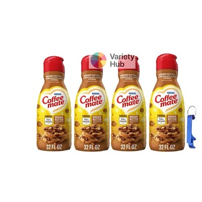 Coffee Mate Brown Butter Chocolate Chip Cookie Creamer 32oz (4 Pack + Opener)