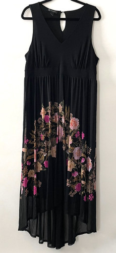 INC International Concepts Women's Black Floral High-Low Chiffon Maxi Dress XL
