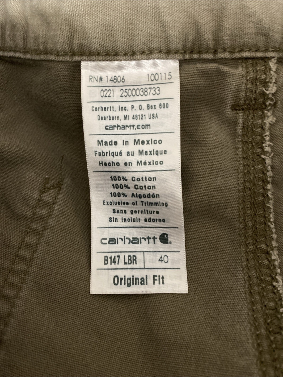 Carhartt Men's Brown Carpenter Work Cargo Pockets Shorts Size 40 B147 LBR