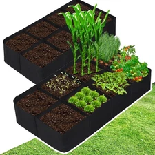 CJGQ Fabric Raised Garden Bed, 2Pack 8 Grids Plant Grow Bags, 3x6FT Breathabl...