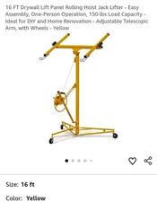 16 FT Drywall Lift Panel Rolling Hoist Jack Lifter - Easy , One-Person Operation