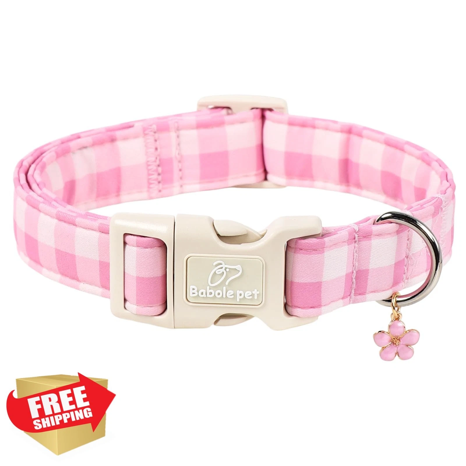 Babole Pet XS Pink Gingham Dog Collar