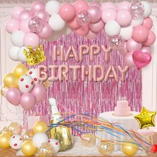 Pink Birthday Balloon Set - 4 Types of Pink Balloons  5 Streamers - Party