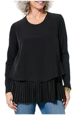 DG2 by Diane Gilman Women's Long-Slv Pleated Peplum Top Black