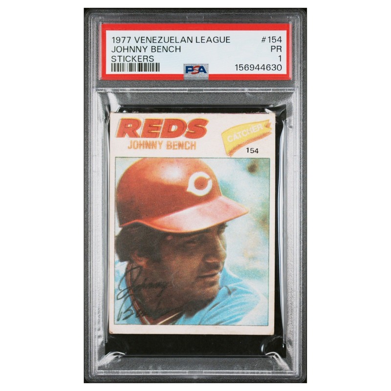 Johnny Bench #154 PSA 1.0 1977 Venezuelan League Stickers Vintage Baseball Card