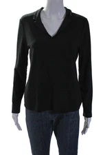 Drew Women's Collared V-Neck Long Sleeves Basic Blouse Black Size M