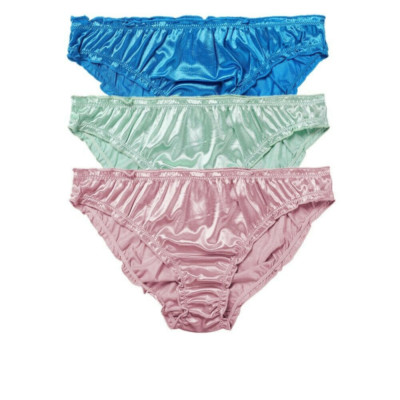 3pack Womens Satin Panties Cotton Crotch Underwear Bikini Frilly Knickers Briefs