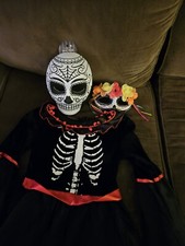Day Of The Dead Skeleton Halloween Sugar Skull Fancy Dress Costume Size 10/12