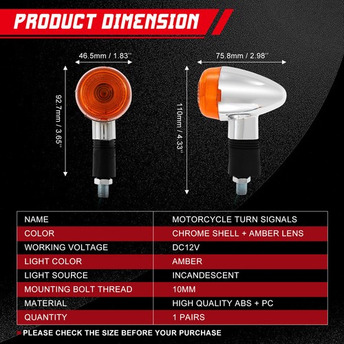 2x Motorcycle Amber Turn Signal Lights fit for Honda C70 CT70 CT90 XL100 CB350 - Picture 5 of 11
