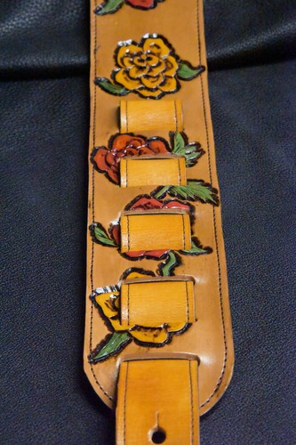Guitar strap leather tooled all hand made in USA Roses 3" new colored - Picture 9 of 9