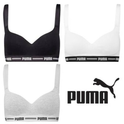 PUMA Sports Bra Sportswear Iconic Wireless Lightly Padded Crop Top Gym Bralette