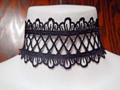 4 pc BLACK LACE CHOKER SET wrap gothic bohemian band collar necklace lot #4 2Z - Picture 3 of 5