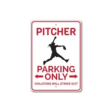 Pitcher Parking Sign, Softball Lover Aluminum Metal Decor Sign