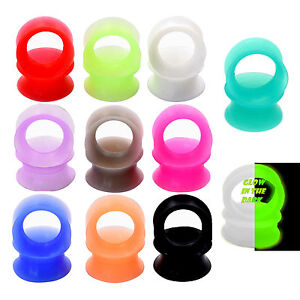 Pair-Flexible-Silicone-Flesh-Ear-Tunnels-Double-Flat-Flared-Plugs-Earlets-Gauges
