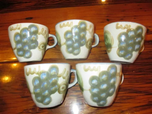 John B Taylor 5 Vintage Blue Grapes Coffee Cups Made in USA
