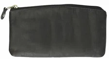 Womens Black Genuine Leather Large Zippered Coin Change Purse Ladies New