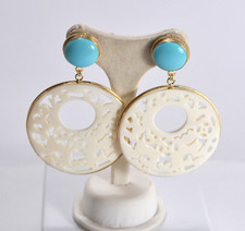 ORECCHINI ARGENTO 925 TURCHESE NATURALE  CREOLE CORNO TONDO       AGHT 0839