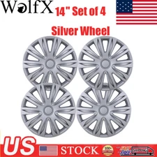 4x 14" inch Wheel Covers Wheel Full Hub Caps Hubcaps For R14 Tire Snap On Silver