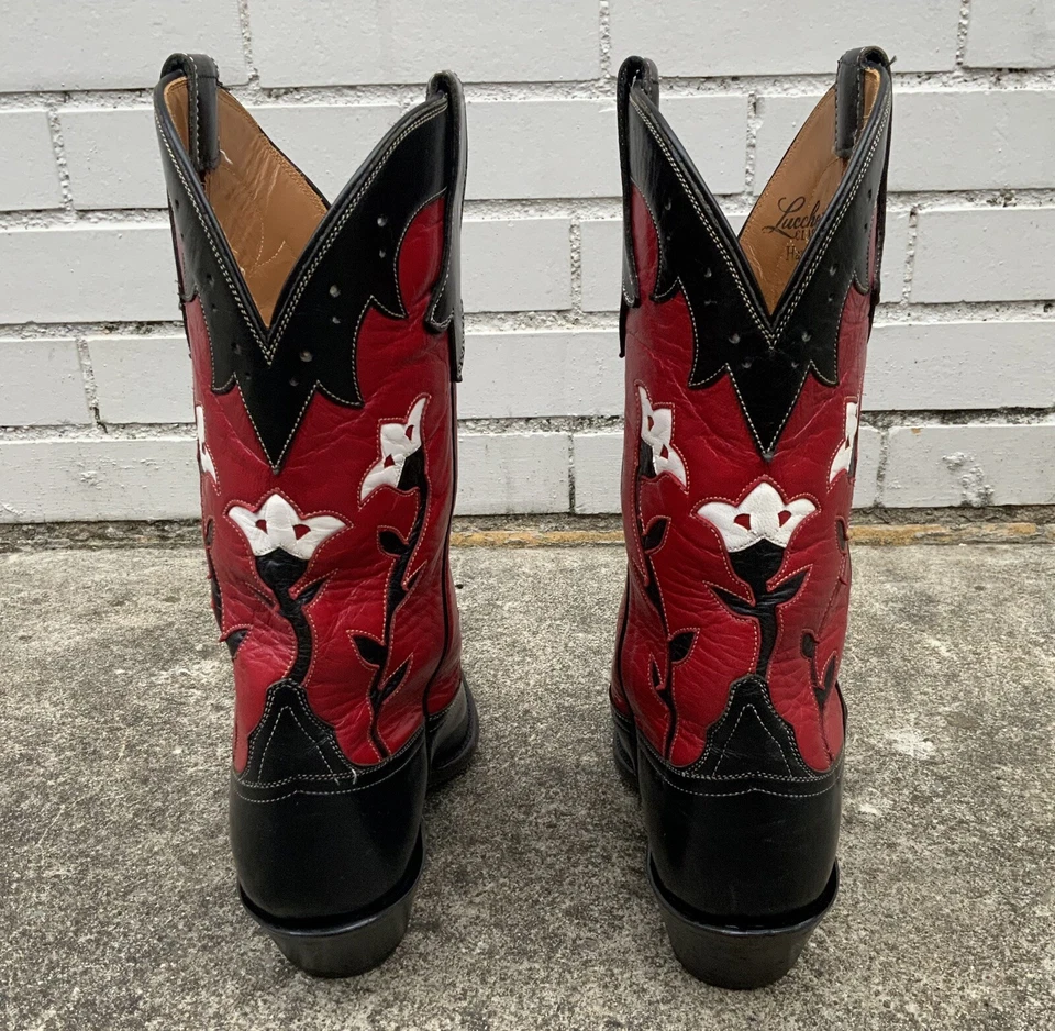 Women’s 7 1/2 B Lucchese Vintage Cowboy Western Boots Floral Inlays Beautiful - Image 4 of 4