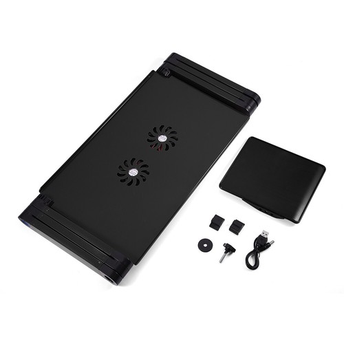 Adjustable laptop desk with cooling fan, mouse board, black. - Picture 2 of 9