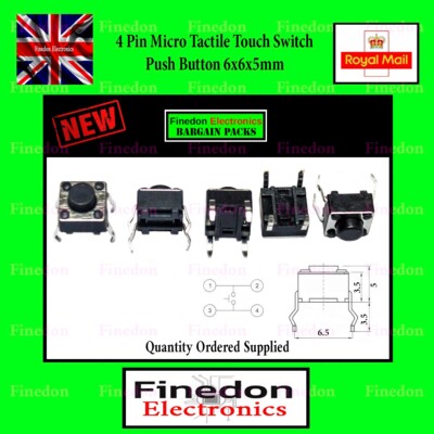 4 Pin 6x6x5mm Taktiler Mikro Momentan Touch Schalter Drucktaster 10 /20 /50 /100
