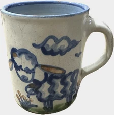 Mary Hadley Sheep Mug Pottery  Lamb Cup Signed Painted Marked “The End”