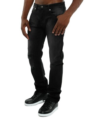 French Fashion Denim New Skilo Men's Ripped Slim Fit Jeans Black Wash Urban  Wear UK