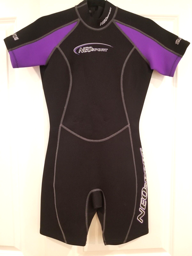 NeoSport 2/0 MM Women's Wetsuit  Short Leg Arm Size 6 Black Purple Neopren Nylon - Picture 1 of 19