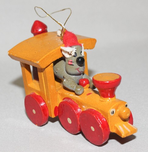 Vintage Russ Berrie Holzeisenbahn Lok Maus Schaffner Weihnachtsschmuck Taiwan - Bild 7 von 9