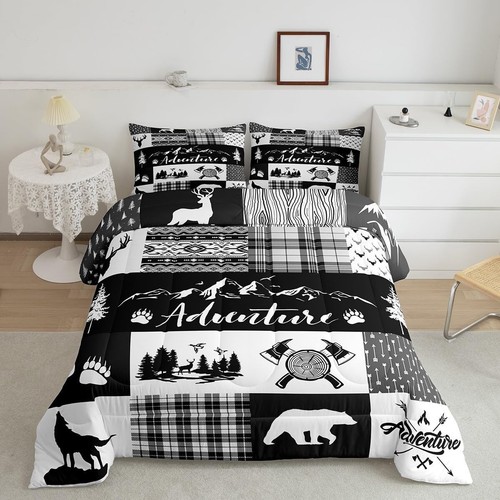 Adventure Plaid Full Size Comforter Set with Animal Prints for Stylish Bedrooms - Picture 3 of 10